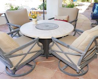 Aluminum patio chairs and fire pit