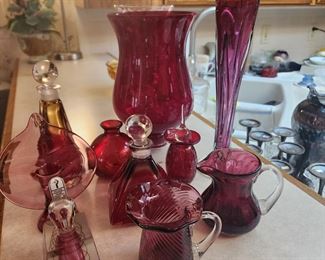 Cranberry and red glassware 