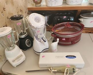 Crackpots, blenders, bread maker,  coffee pot, electric knives, toaster and more 