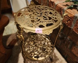 Small 2 tiered brass plant stand 