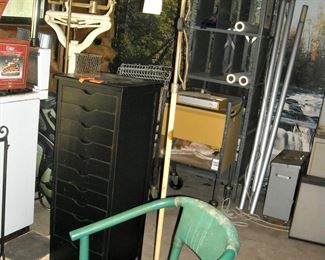 A lot of vintage medical equipment.  Vintage items: medical scales, surgery floor lamp, x-ray screen for attendant to stand behind, lead lined x-ray gloves, x-ray holder, baby scales, and more.  