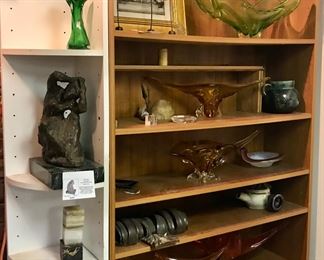 Glass mostly Canadian, red ware, bronze sculpture