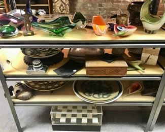 Lucite Chess board,  Val Cushing charger, German sewing box, Flysgor Kedlv 50s glass