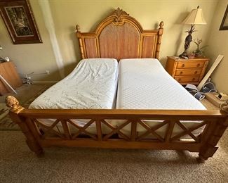 Tommy Bahama headboard, footboard and rails. King size Tempur-pedic, mattress with electric lift, remotes included. 