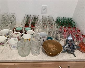 English teacups and holiday glassware