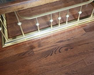 Glass Wood Brass Plated Fireplace Fender Style Large Square Coffee Table Erwin Lambeth Attr.