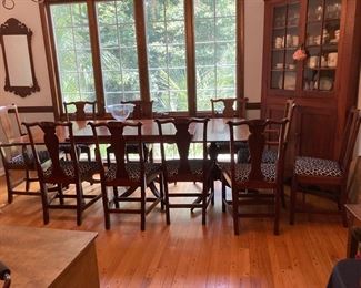 19th century, cherry banquet table and tea back chairs