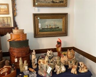 Collection of chalk ware in 19th century nautical Paintings