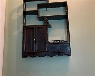 Asian Ironwood wall cabinet, shelf. Sold
