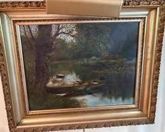 19th Century two Rowboats. Oil on Canvas. R. Fleetwood @1891.
