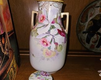 Mitterteich Bavaria Germany 1920 Peonies Vase W/ Gold Trim, Nikoniko Japan Trinket Box With Gold Gilded Legs!
