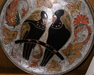 Brass Enameled Plate W/ Black Birds!

