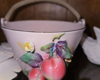 1956  Geo Z Lefton Pink Porcelain Basket With Fruit!