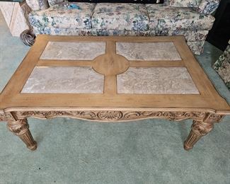 Ornate Coffee Table, End Table & Sofa Table w/Granite Insets!