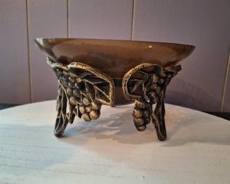Iron Base Crackled Glass Bowl