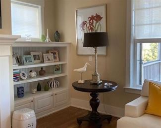 Stanley round side table. Lamp and picture