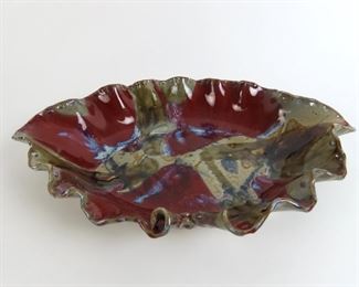 Beautiful Ruffled Edge Pottery Platter Signed Mangum Pottery '02