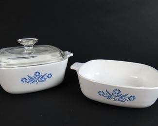 Lot of 2 Corning Ware "Blue Cornflower" Baking Dishes - 1 with Lid