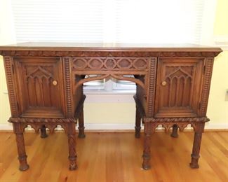 Vintage Gothic Revival Knee Hole Desk