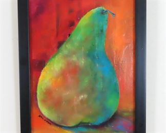 Framed Colorful Pear Painting by Gail O'Neil - 2010 - Clayton, NC
