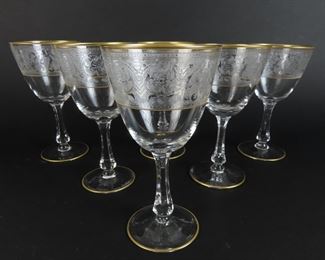 Lot of 6 Brocade Gold by Glastonbury Lotus Gold Rimmed Water Goblets