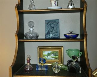 Cute wall shelf, vintage perfume bottles