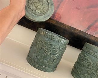 Heavy Jade urns with lids