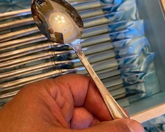 Nickel silver MCM utensil set for 12 placesettings with several serving pieces