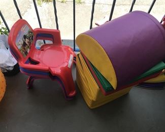 Mickey Mouse chairs and tumbling cushioned pieces for floor