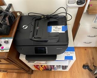 Printer, printer shelf, lots of photo printer paper and labels