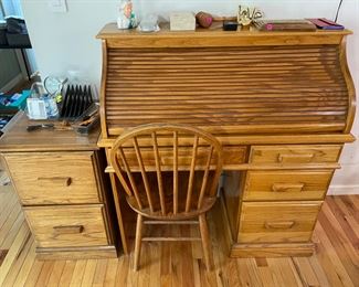 Roll top desk and matching file cabinets