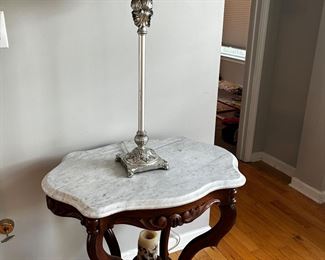Marble top side table on wheels
