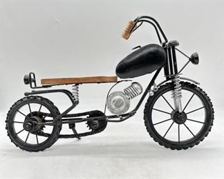 old school metal and wood motorcycle sculpture