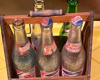 Antique wooden Pepsi carrier with bottles