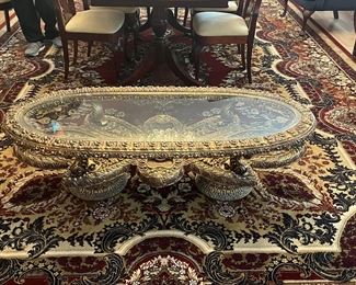 Vintage eclectic glass top coffee table