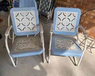 Vintage cantilever metal patio chairs