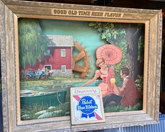 Pabst Blue Ribbon Motorized Shadow Box Advertising - wheel spins - light works!