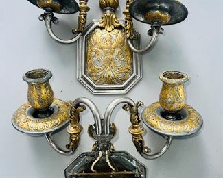 Set (4) Matching E F Caldwell & Co. Gothic/Tudor Wall Lights Sconces