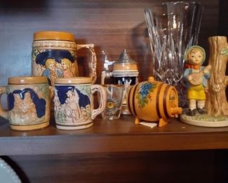vintage steins , crystal, figurines