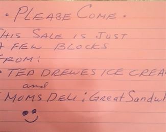 tHE SALE IS JUST A FEW BLOCKS FROM TED DREWS AND MOMS DELI.  YUUUUUM