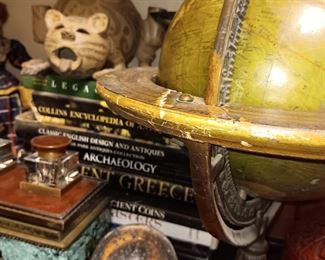 Antique globe, pottery cat