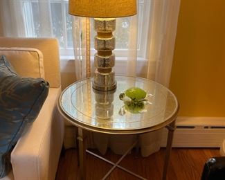 Pair of Round Eglomise Mirrored End Tables