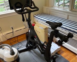 Like-New Peloton Bike, Mat & Shoes
