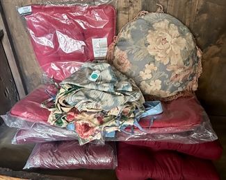 Mostly New Chair Cushions, Vintage Chair Covers Purchased At Soetheby's & Throw Pillow
Lot #: 180