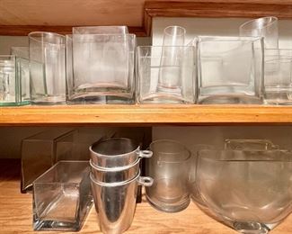 Over 30 Glass Vase, Many Square, Includes 3 Crate & Barrel Pewter Ice Cream Cups
Lot #: 160