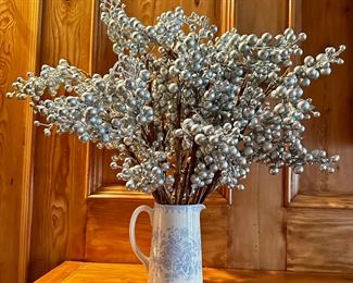 2 Faux Flower Arrangements Permanently Attached To Vases & Christas Glittery Berries In Porcelain Pitcher
Lot #: 173