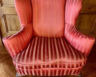 Vintage Wingback Carved Wood Armchair, Matches Chair In Lot 14 & Ottoman In Lot 16
Lot #: 92