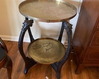 $375 	
Brass tray round side dragon legs 29T x 22D