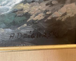 $575 	
A.Dzigurski (Yugoslavia 1911-1995) oil painting on canvas 26x22 seascape 	