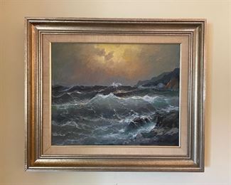 $575 	
A.Dzigurski (Yugoslavia 1911-1995) oil painting on canvas 26x22 seascape 	
